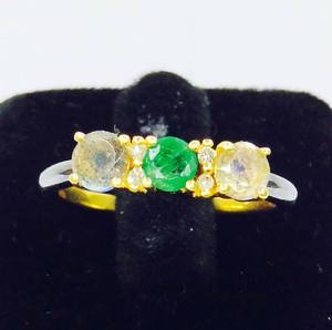 Anillo fino de Plata de Ley 925 Eternity Vermeil, Alianza de boda clásica, piedra preciosa multicolor Esmeralda ajustable para ocasiones de fiesta - Product Image 3