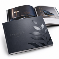 Impression de catalogue personnalisé en feuille d'or, brochure de produit de luxe en couleur pour la promotion de marques haut de gamme