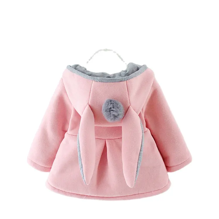 Long Ears 2023 wholesale price kids pink warm cotton coat baby girl autumn hooded coats