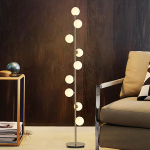 Modern Indoor Bedroom LED <strong>Standing</strong> <strong>Lamp</strong> <strong>Gold</strong> and White Glass Floor Light - Product Image 6