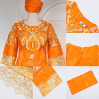 Robe longue de luxe pour femmes africaines grandes tailles, col rond, manches mi-longues, dentelle brodée, avec foulard assorti pour femmes