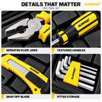 SUNRISE Ensemble d'outils à main pour la maison, 12 pièces, avec pinces, tournevis, clés hexagonales, couteau utilitaire et étui de rangement pour les travaux de réparation à domicile et les bricolages