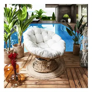 Chine Chaise de patio personnalisée en plein air en rotin rond Oem loisirs jardin chaise pivotante en osier avec coussin doux