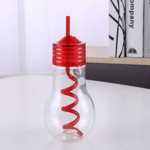 Party <b>Drinkware</b> Novelty 600ml Clear Colorful Fun Coffee Juice Smoothie Travel Portable <b>Plastic</b> Bulb Shape Straw Cup - Product Image 5
