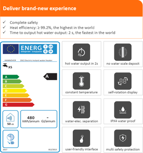 <span class=keywords><strong>Calentador</strong></span> de Agua Instantáneo Eléctrico Termostático sin Tanque para Uso en Hoteles y Hogares con Pantalla LED, Carcasa de Plástico, Ahorro de Energía - Product Image 6