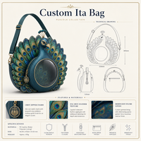 Sac à bandoulière personnalisé en forme de paon, élégant, avec plumes irisées, fenêtre transparente en PVC et breloque crête