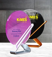 Trophée en verre rond optique K9 personnalisé avec logo, impression laser couleur, base de plaque en forme de plaque gravée, souvenir gravé