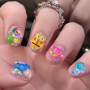 Suministros de uñas de lujo Productos de belleza Press on Nails Charms <span class=keywords><strong>Patrick</strong></span> Star SpongeBob SquarePants Tips Nail Wholesale 24PCs Reutilizable - Product Image 1