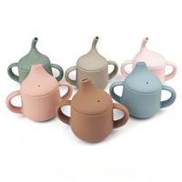 Tasse d'apprentissage en silicone WellBest Cartoon pour bébé avec bec verseur et paille
