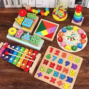 2023 bambini Montessori cartoni animati animali educativi in legno geometria con perline orologio digitale gadget corrispondenti orologio giocattolo