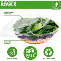 WALLSON Bol à salade transparent en PET jetable de 24 oz avec couvercle hermétique pour fruits, déjeuner et préparation de repas |   Fabricant expérimenté