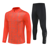 Ensemble d'entraînement de football personnalisé Orange : Haut et pantalon à manches longues, demi-zip, en polyester, séchage rapide, pour équipe sportive