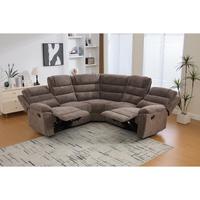 Canapé d'angle inclinable moderne en tissu et bois avec fonction massage et table pliante pour salon