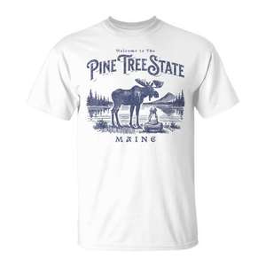 Camiseta gráfica Maine Pine Tree State Moose, unisex, talla mediana para adultos - Product Image 1