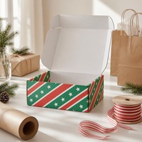 Boîte cadeau personnalisée à rayures de Noël, motif étoile verte, blanche et rouge, avec fermeture à rabat, vente en gros, directement de l'usine pour la vente au détail