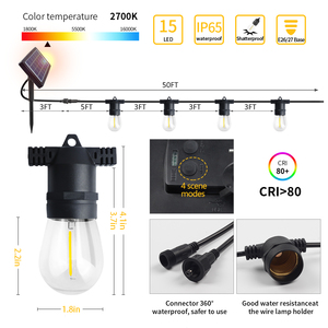 3W <span class=keywords><strong>4</strong></span>โหมดไฟสาย Led พลังงานแสงอาทิตย์เปิดตัวใหม่แผงพลังงานแสงอาทิตย์ลานแสงนอก50FT 15หลอดไฟ - Product Image 4