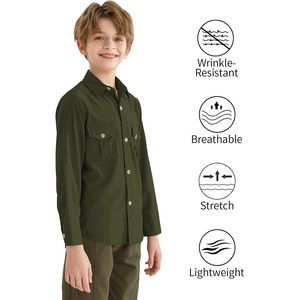 Chemise habillée à manches longues pour garçons Qbk, en coton Oxford, avec poches poitrine, infroissable, uniforme - Product Image 5