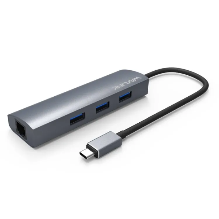 WAVLINK UH3031G/C Gigabit Hub kecepatan tinggi, adaptor tipe-c ke 3 x USB 3.0 + USB-C + RJ45 + DC Power Port Multiport HUB