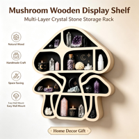 Étagère de présentation en bois découpé en forme de champignon à quatre niveaux, support de rangement pour pierres de cristal, décoration murale gothique sorcière pour la maison et le bureau, cadeau