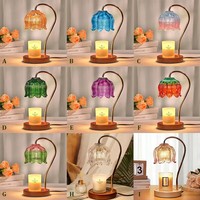 Lampe chauffe-bougie électrique en verre multicolore en forme de tulipe, hauteur réglable, intensité variable, sans flamme, fond de cire parfumé, base en bois