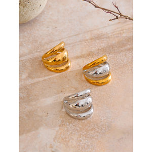 JINYOU 3406 geometrik moda klasik parmak takı kadınlar yeni varış parlak paslanmaz çelik katmanlı içi boş açık halka toptan - Product Image 4