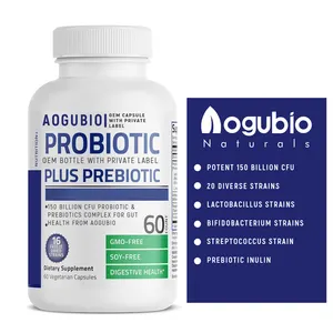 Aogubio 150 tỷ CFU Probiotic & Prebiotics phức tạp cho sức khỏe đường ruột 20 nền văn hóa vi khuẩn thân thiện với đường ruột đa dạng