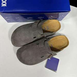 Mules plates d'extérieur de qualité supérieure, sabots Birkenstock, sandales Bostones en cuir véritable et daim, pour hommes et femmes, avec semelle en liège Hana, sabots solides - Product Image 4