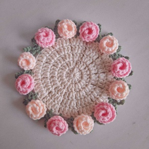 Finished Handmade <b>Rose</b> Bouquet coaster Wool Crochet Cup Into a Hand-held Bouquet Creative Gift Woven Flower coaster - Product Image 3