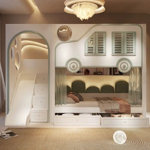 <span class=keywords><strong>Lit</strong></span> mezzanine moderne JS en forme de voiture avec cadre en bois massif, étagère de rangement et bureau intégré, <span class=keywords><strong>lit</strong></span> confortable pour chambre de garçons - Product Image 5