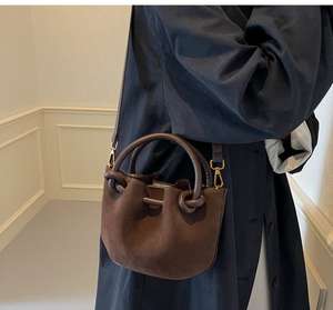 Ladies' Retro Autumn/Winter Matte Small Women's Fashion <b>Suede</b> Single Handheld <b>Bucket</b> <b>Bag</b> - Product Image 4