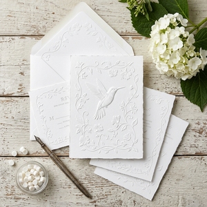 Invitations de mariage Colibris et vigne florale en relief, carte épaisse, personnalisées, luxe botanique, impression OEM en gros - Product Image 1