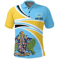 Saint Lucia Grafik Papagei Polo Shirt mit Stammes muster und minimalist ischen blau schwarz Design Großhandel Nizza Polo Shirt für Männer
