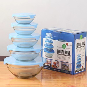 5 Stuks Set Hot Selling Groothandel Keuken Thuis Slakom Voedselcontainer Helder Glazen Kom Met Deksel Glazen Kom Set - Product Image 4