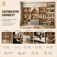 Armoire Moderne Blanche pour Enfants, Meuble de Rangement pour Crèche avec Bureau Intégré et Miroirs Circulaires pour Zone Junior