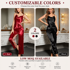 Elegante Set Pigiama Estivo in Raso e Pizzo, Stile Lingerie Sexy a Due Pezzi per Donna, Abbigliamento da Notte - Product Image 1