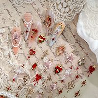 Autocollants pour ongles en forme de cœur d'ange doré métallique, style gothique rétro, pour la manucure DIY