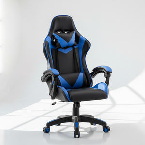 Silla de Juego Ajustable, Giratoria, de Cuero, Respaldo Alto, Negro y Azul, con Reposacabezas y Soporte Lumbar, Ergonómica - Product Image 1