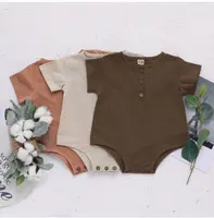 Baju Monyet Bayi Laki-laki Bersertifikasi, Pakaian Bodysuit Linen Punggung Terbuka Organik