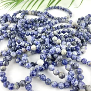 Grosir kristal alami 8mm gelang Sodalite batu titik biru untuk ornamen rumah