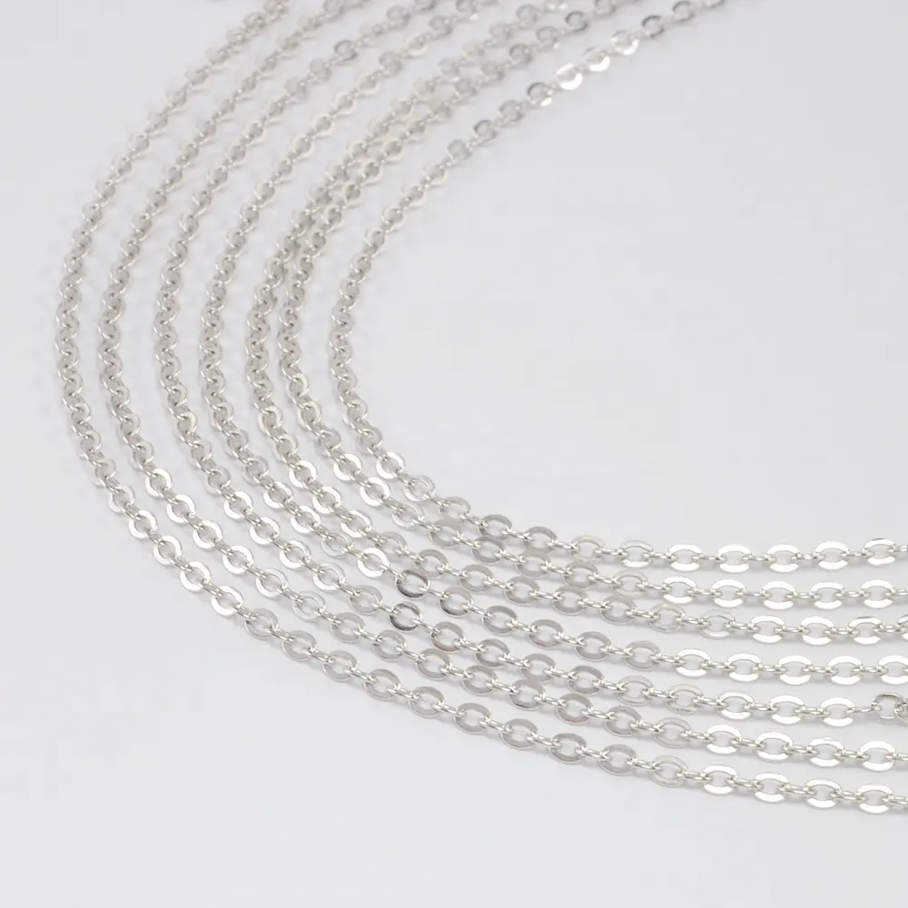 Cadena de joyería de eslabones bañada en platino para mujer, venta al por mayor, cadena de plata de ley 925
