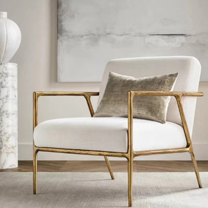 Sillón de Salón de Metal Forjado a Mano de Lujo con Tapicería de Tela, Sillón de Comedor para Villas y Sofás de Descanso - Product Image 5