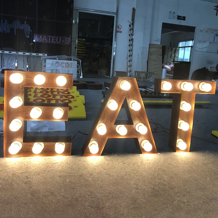 Large Waterproof Frontlit Stainless Steel Metal Retro Marquee Alphabet Letter Led Light Up Bulb Sign