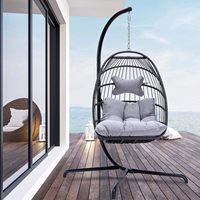 Fauteuil suspendu en forme d'œuf avec support, pour intérieur et extérieur, confortable, en rotin, avec coussin, pour pelouse, jardin, balcon