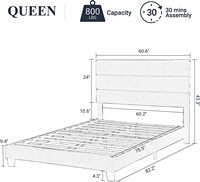 Lit superposé moderne en bois avec cadre de lit capitonné en tissu velours, taille California King, taille Queen, meubles de chambre à coucher, ensemble de lit