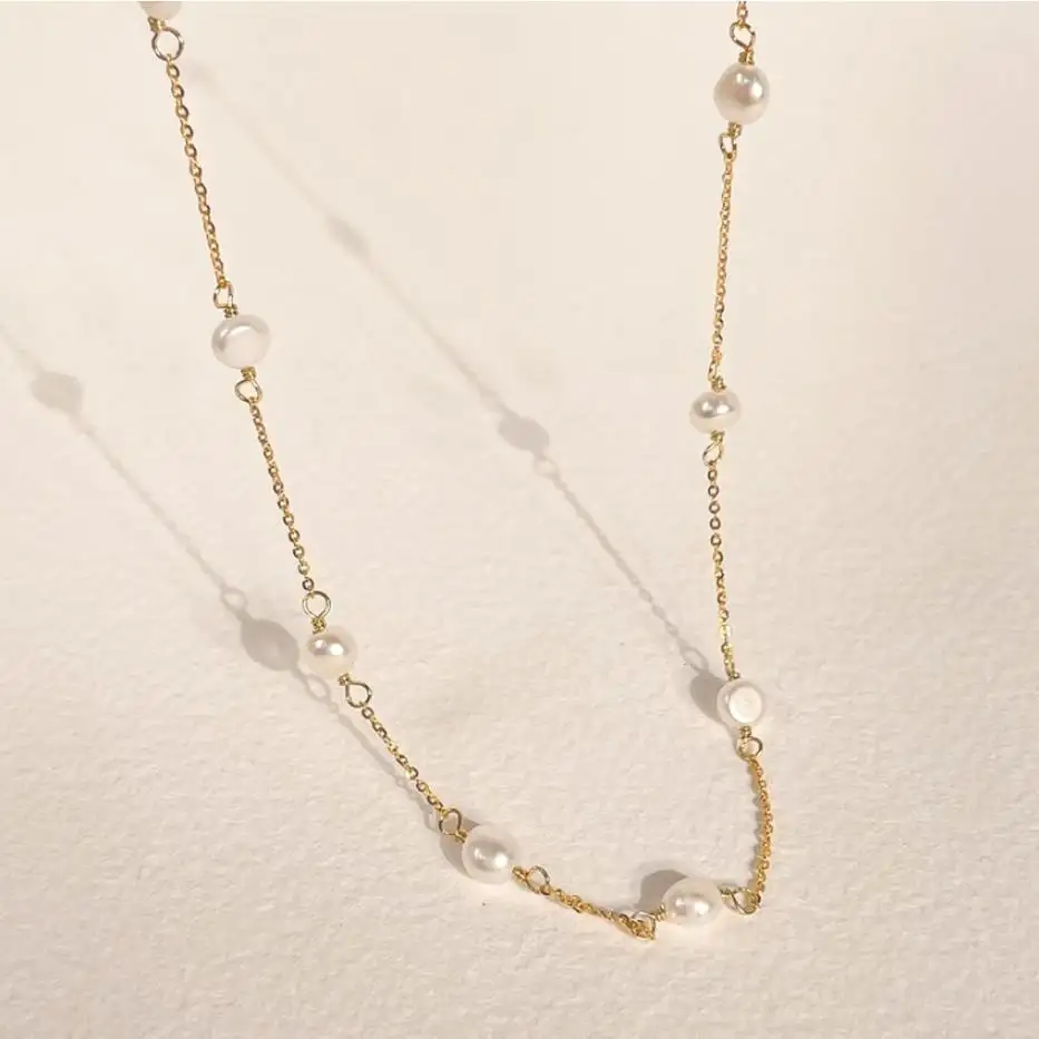 925 sterling silver necklace multiple fresh water pearls gold plated necklaces for women fashion jewelry necklaces