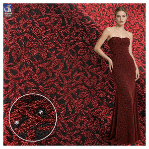 Ткань жаккардовая YX1284, 160 г/м², 100% полиэстер, оптом, цвет винно-красный, с блестящим люрексом и 3D стразами, для арабских платьев - Product Image 1