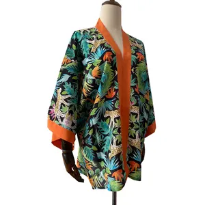 Cárdigan de seda con estampado de diseños personalizados, kimono de estilo, vestido de señora, venta al por mayor