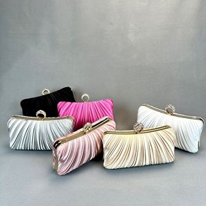 Luxury Classic Satin Silk Envelope <b>Clutch</b> Evening Bag Women Pearl Handle White Polyester Lining <b>Wedding</b> Banquet Purses Flap - Product Image 5