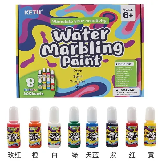 कला रचनात्मक गैर-विषैले उपकरण पेंटिंग पानी Marbling पर पेंट किट 8 रंग वर्णक