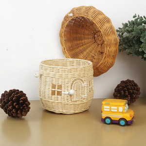 Livraison Gratuite Sac à main Acorn fait main en rotin, osier et paille, boîte de rangement en forme de champignon, <span class=keywords><strong>panier</strong></span> à jouets <span class=keywords><strong>pour</strong></span> enfants, accessoires de photographie tressés - Product Image 3